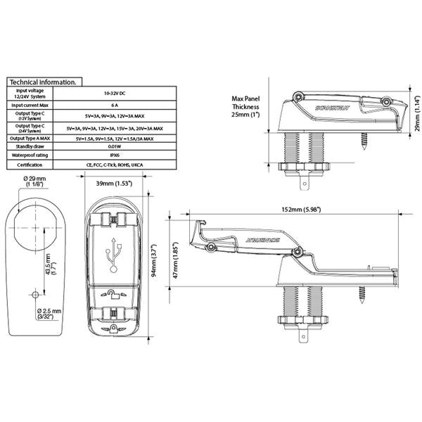 Scanstrut Dual USB Rapid Charging Socket (Waterproof, 12V/24V, Black) - PROTEUS MARINE STORE