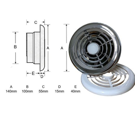 AG Showerlite Extractor Fan/Light 24V DC Chrome/White - PROTEUS MARINE STORE