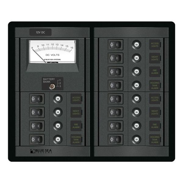 Blue Sea 360 DC Circuit Breaker Panel 12 Position + Meter - PROTEUS MARINE STORE