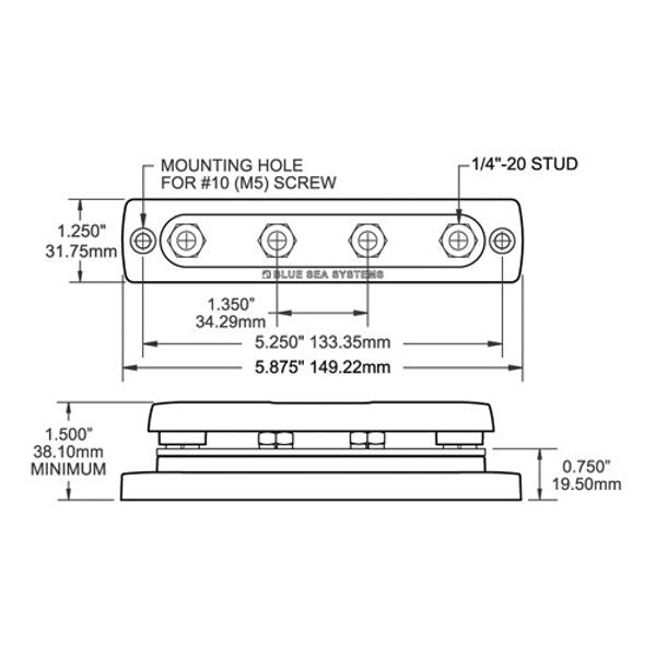 Blue Sea Common Busbar 4x 1/4" Stud + Cover - PROTEUS MARINE STORE