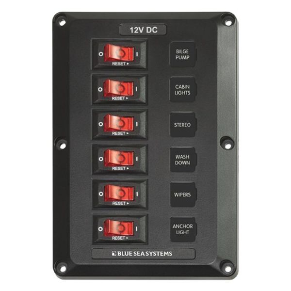 Blue Sea Panel Below Deck 12V DC Circuit Breaker 6 Position - PROTEUS MARINE STORE