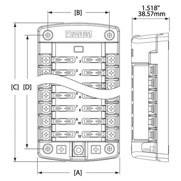 Blue Sea Fuse Block ATO 12 Circuit with Ground Each - PROTEUS MARINE STORE