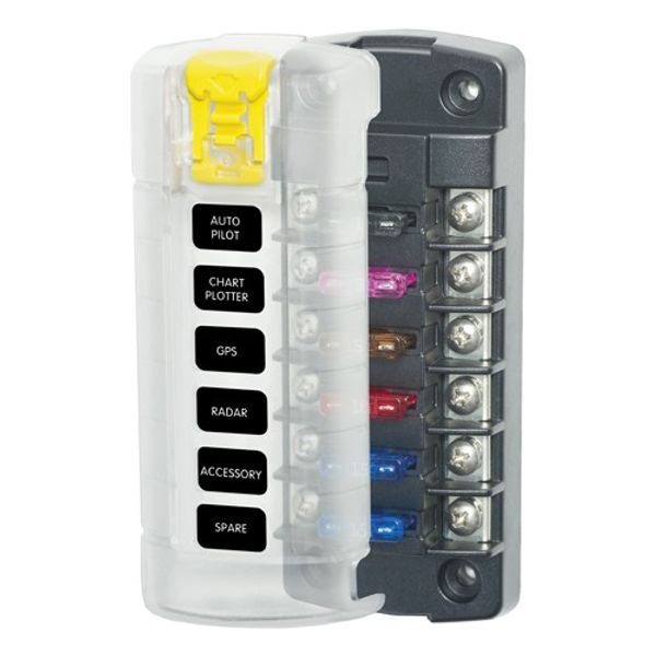 Blue Sea ST Fuse Block 6 Circuit Ind with Cover - PROTEUS MARINE STORE