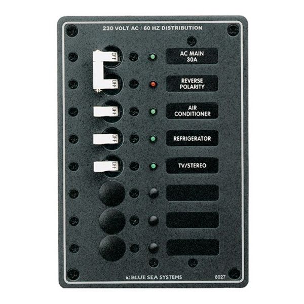 Blue Sea Panel 230V Dual Pole In +3CB+2 Spare - PROTEUS MARINE STORE