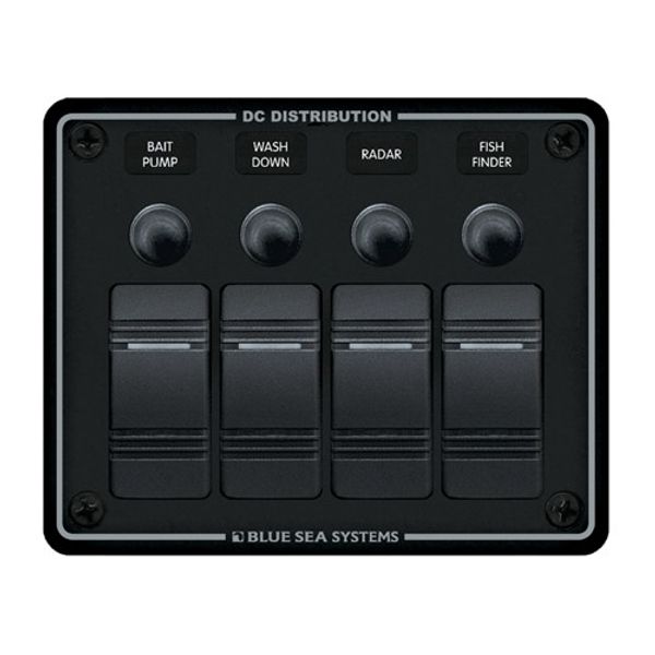 Blue Sea 4-Pos IP66 Waterproof Horizontal C/B Panel Black - PROTEUS MARINE STORE
