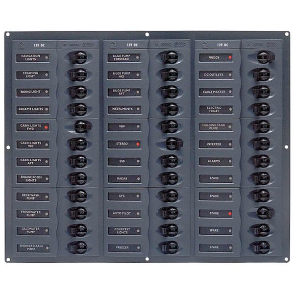 BEP 12V DC Circuit Breaker Panel 36-Way Square (No Meters) - PROTEUS MARINE STORE