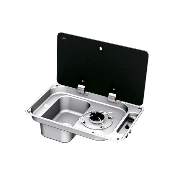 CAN 1 Left Handed Burner Sink Combi Unit c/w Glass Lid & Piezo Ign - PROTEUS MARINE STORE