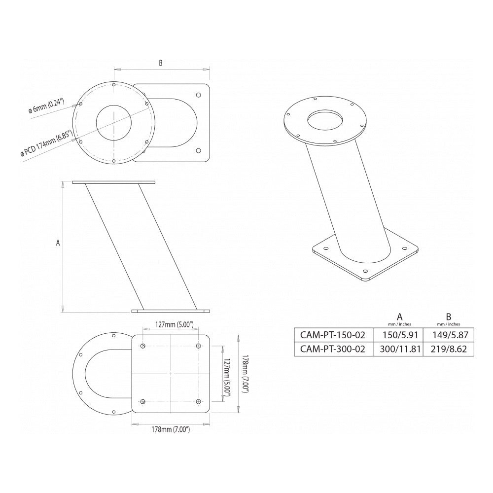 Scanstrut CAM-PT-150-02 M100/200 Camera Power Tower - 150mm - PROTEUS MARINE STORE
