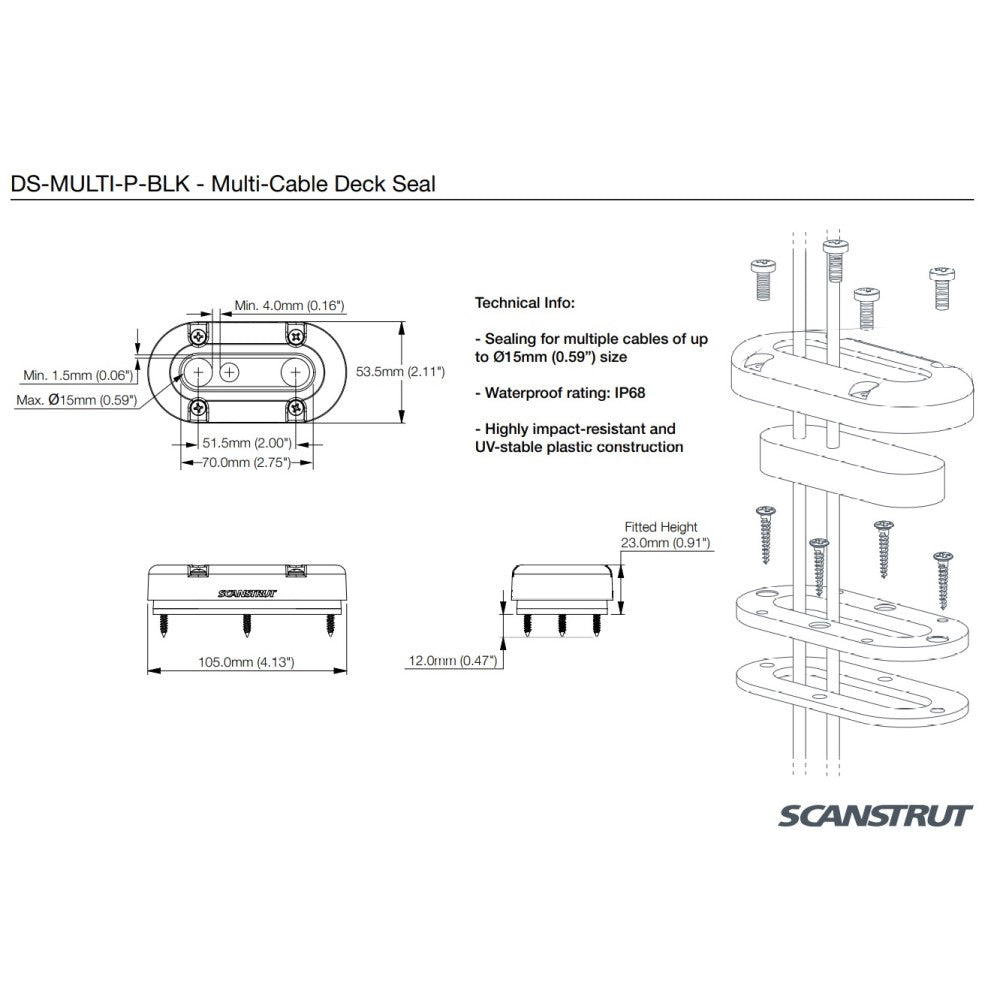 Scanstrut DS-MULTI-P-BLK Black Plastic Multi Cable Seal - PROTEUS MARINE STORE