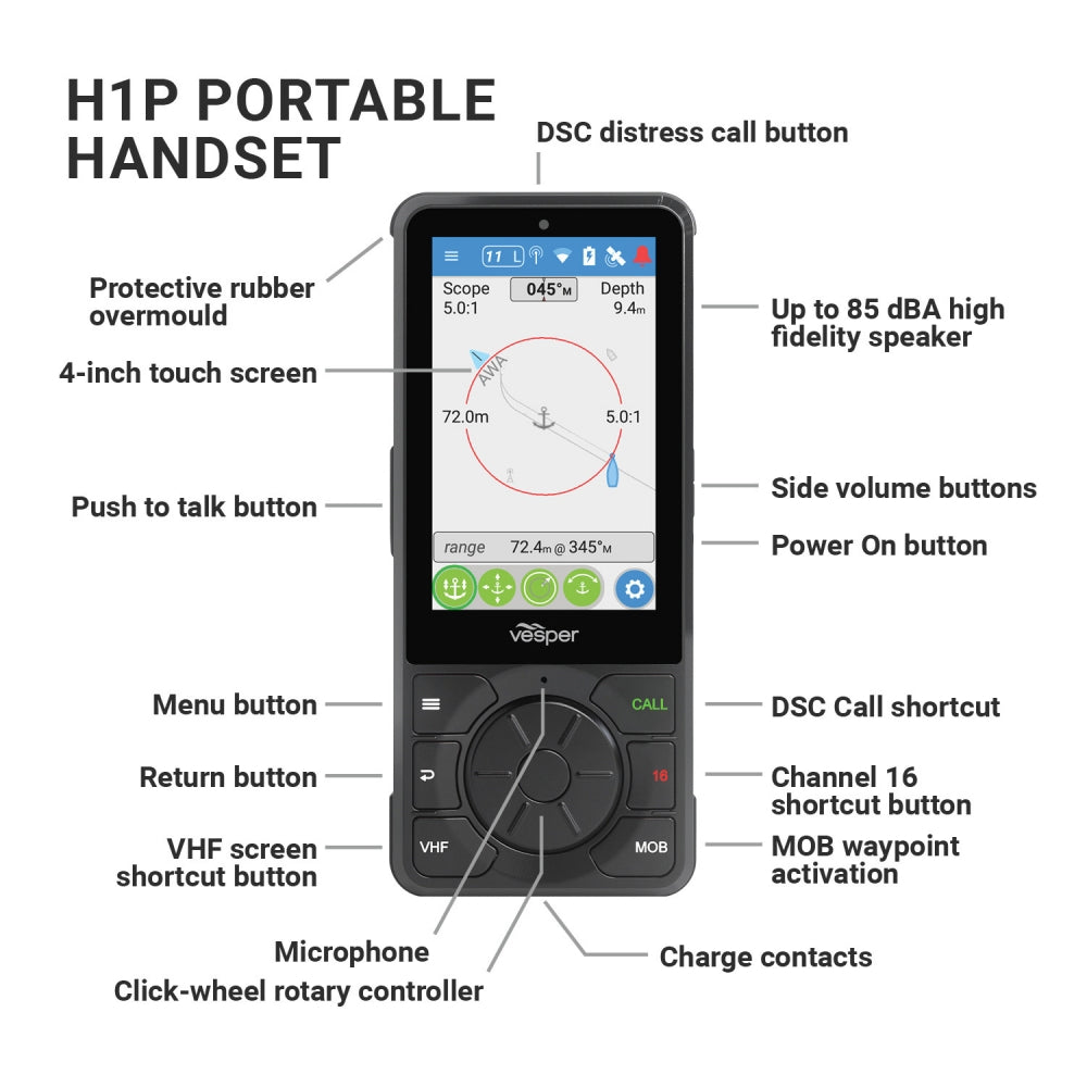 Vesper Cortex H1P Wireless Handset With Charging Cradle for V1/M1 - PROTEUS MARINE STORE