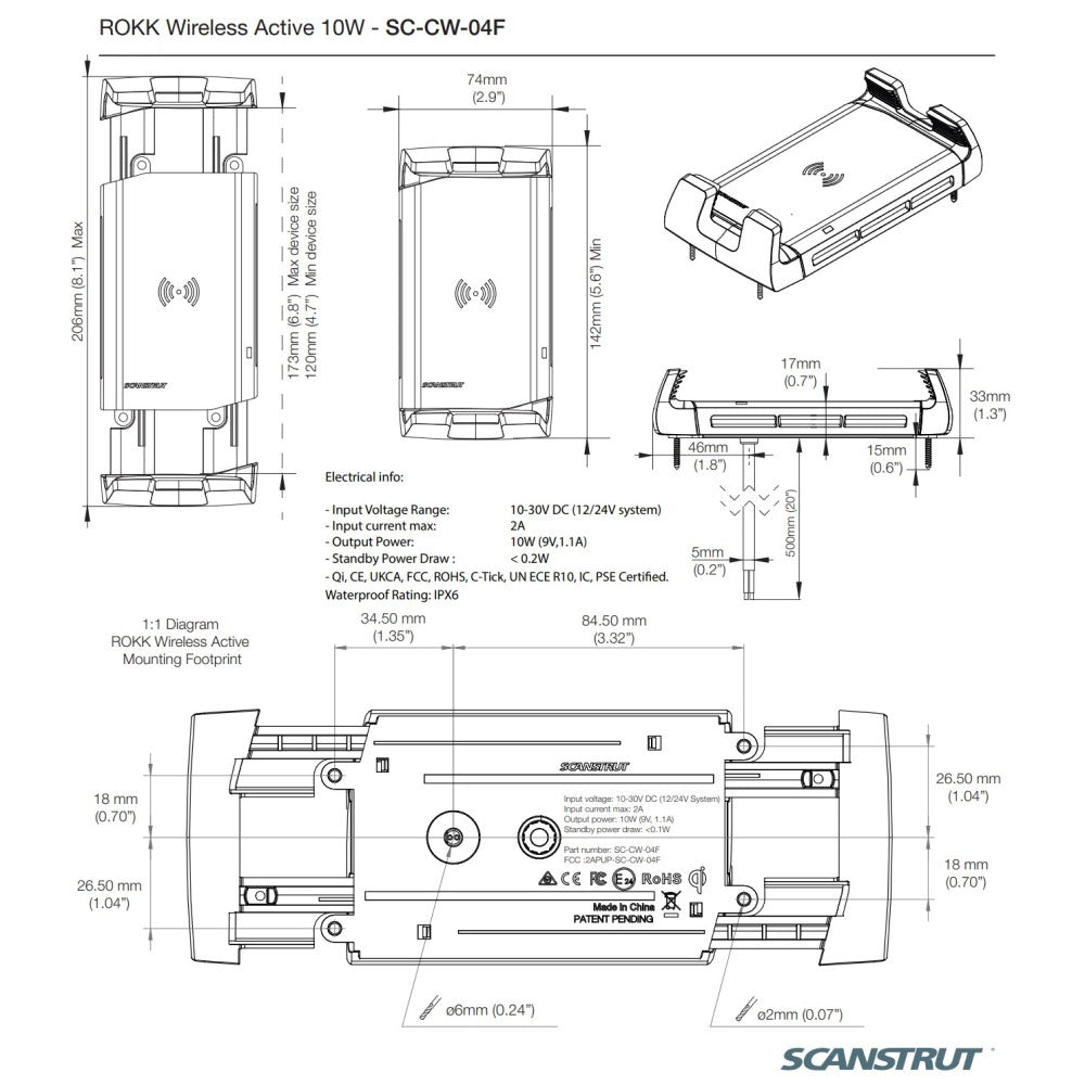 ROKK Wireless - Active 10W Waterproof Phone Charging Mount 12/24V - PROTEUS MARINE STORE
