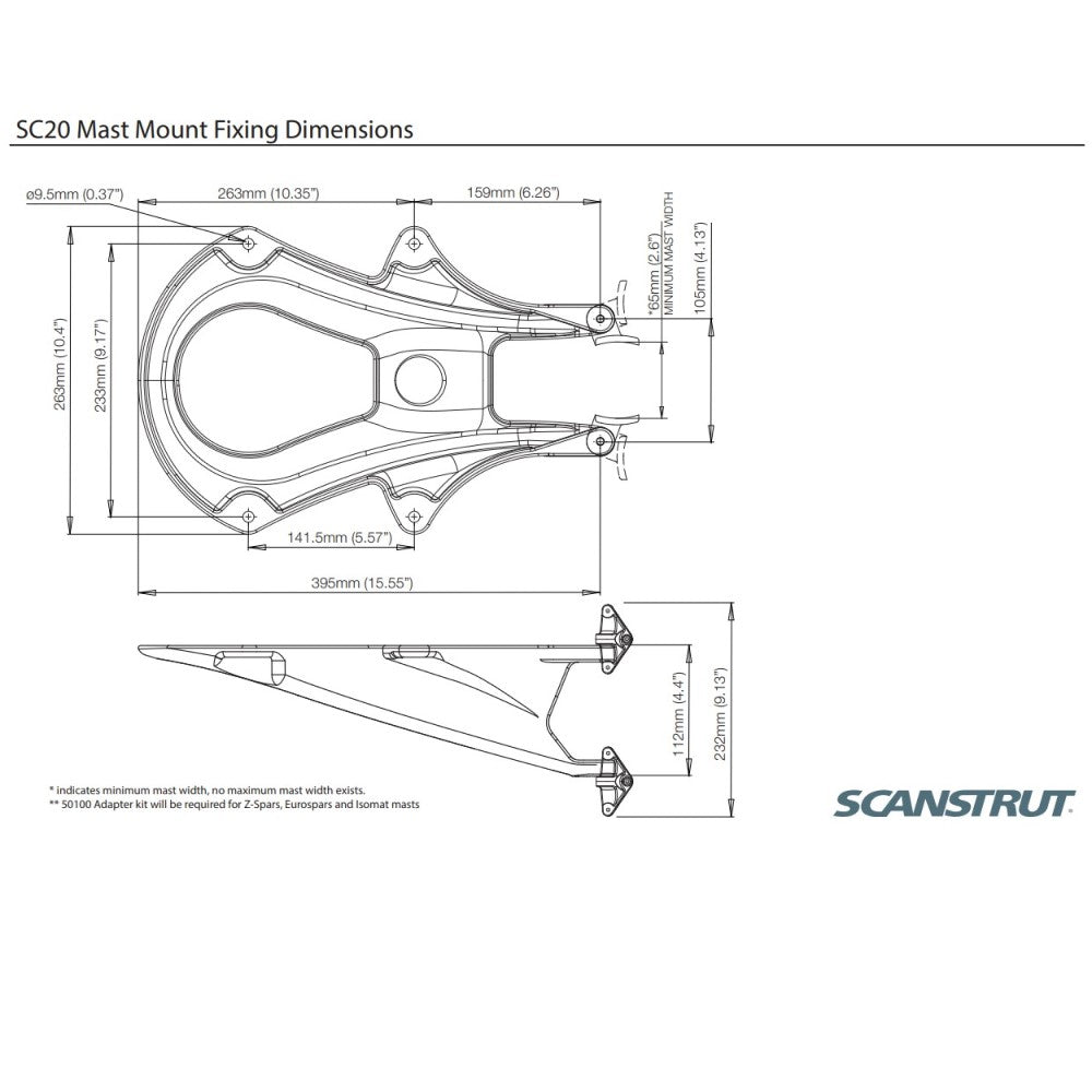Scanstrut SC20 Mast Mount for Radomes - Black - PROTEUS MARINE STORE
