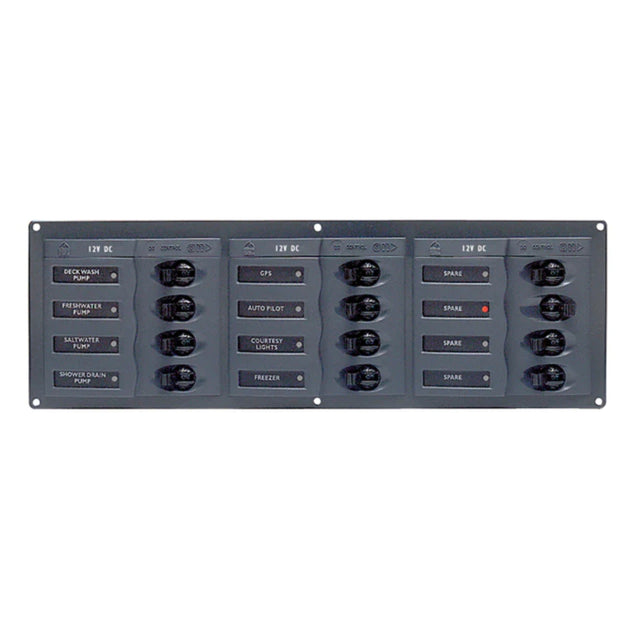 BEP 12V DC Circuit Breaker Panel 12-Way Horizontal (No Meters) - PROTEUS MARINE STORE