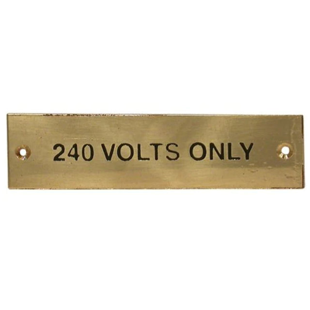 AG SP 240 Volt Only Label Brass 57 x 12mm - PROTEUS MARINE STORE