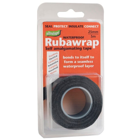 Ultratape Rubawrap Waterproof Self-Amalgamating Tape 25mm x 5m Black - PROTEUS MARINE STORE