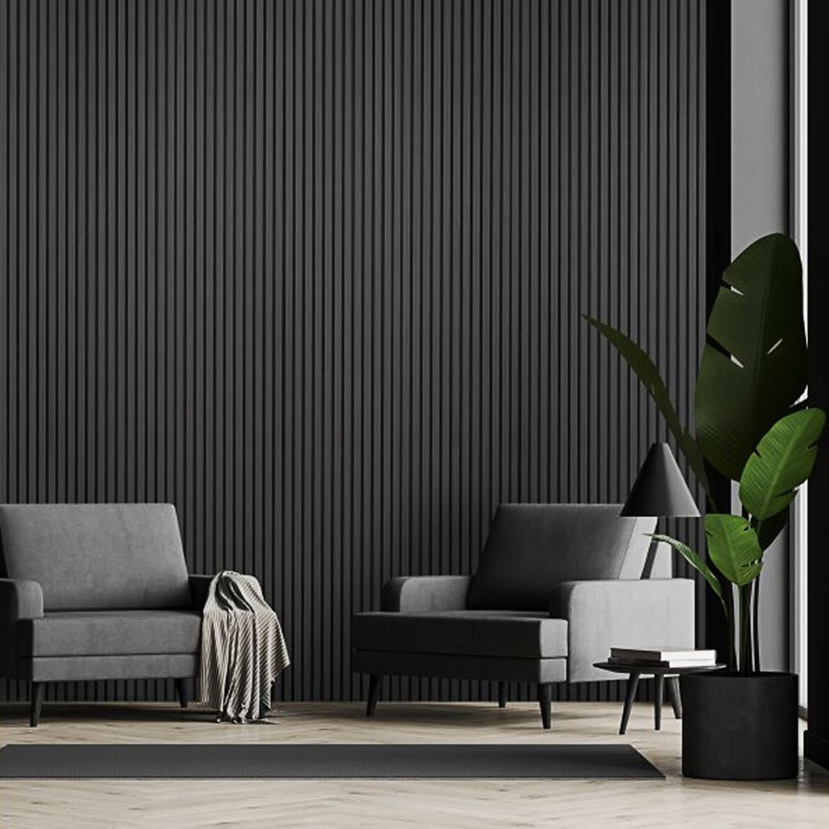 Acoustic Wooden Wall Panel Charcoal Oak 2400 x 600mm