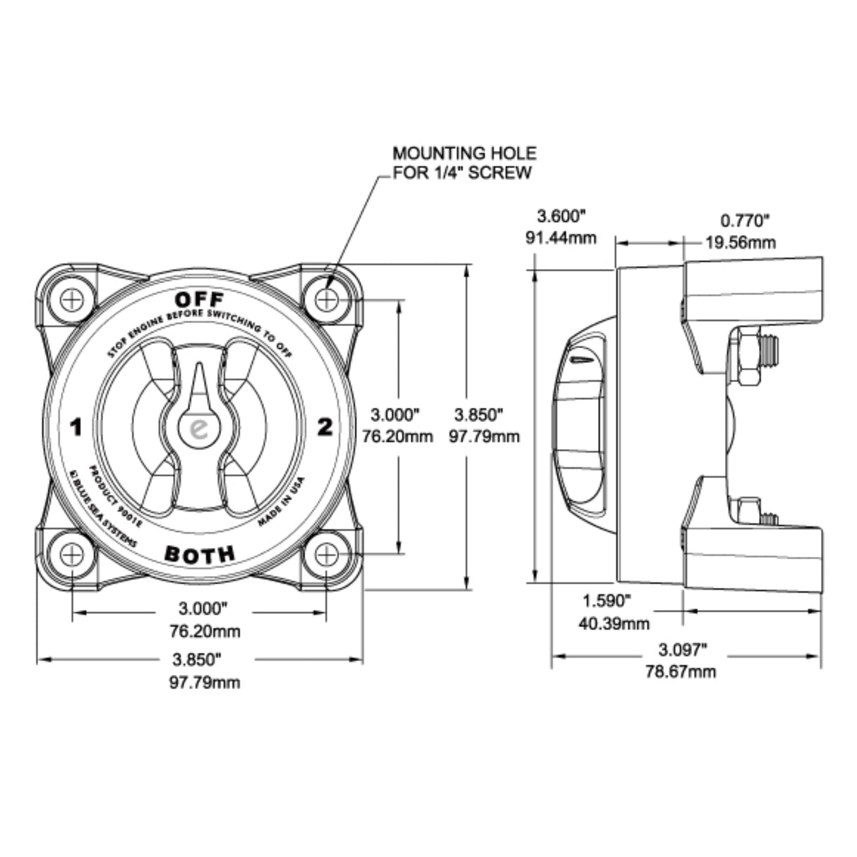 Blue Sea 3000B HD-Series Heavy Duty On-Off Battery Switch, 32V DC, 600A, For Boats