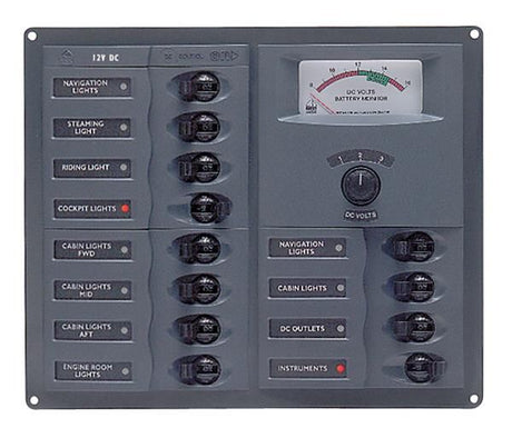 BEP 12V DC Circuit Breaker Panel 12-Way Square Digital Meter - PROTEUS MARINE STORE