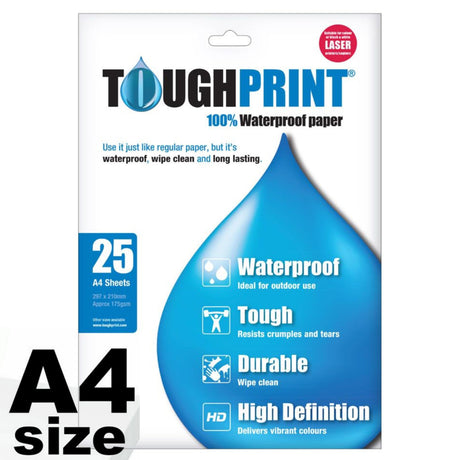 Toughprint Waterproof Laserjet A4 Paper, Use for Maps, Signs & Documents - 25 Sheets - PROTEUS MARINE STORE