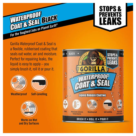 Gorilla Waterproof Coat & Seal Liquid Rubber Coating Black 473ml - PROTEUS MARINE STORE