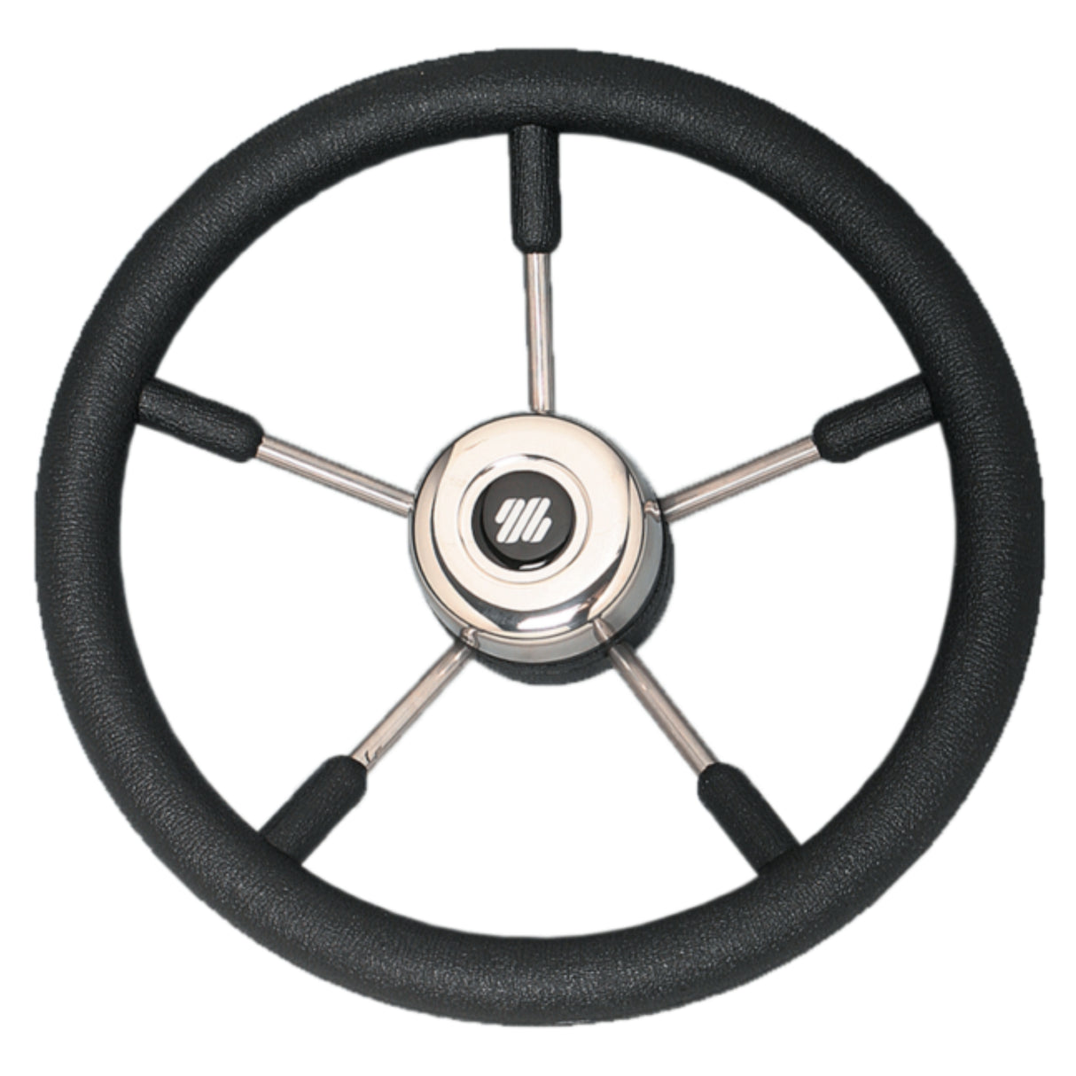Ultraflex 5-Spoke Stainless Steel Boats Steering Wheel, Polyurethane Soft Grip (350mm / Black Grip/ Silver Hub)