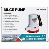 Acquaflo 12V 2000GPH Bilge Pump Non Automatic 1-1/8" Dia. for Boat Marine Yacht