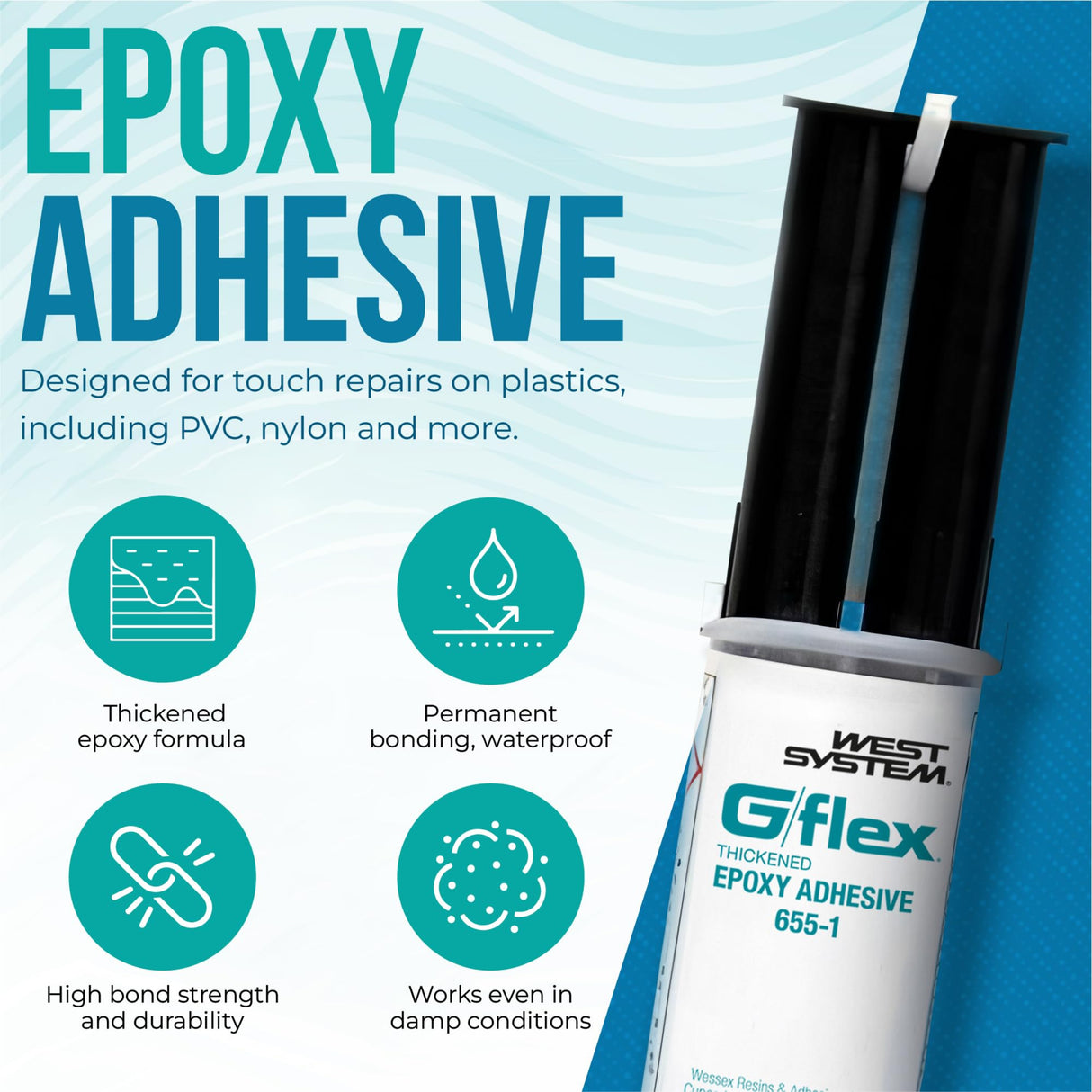 West System G/flex 655-1 Thickened Epoxy Adhesive Syringe 25ml For Boat Marine & DIY Project Repair