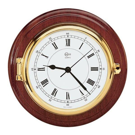 Barigo Clock Brass 150mm Dial with Mahogany Display - PROTEUS MARINE STORE