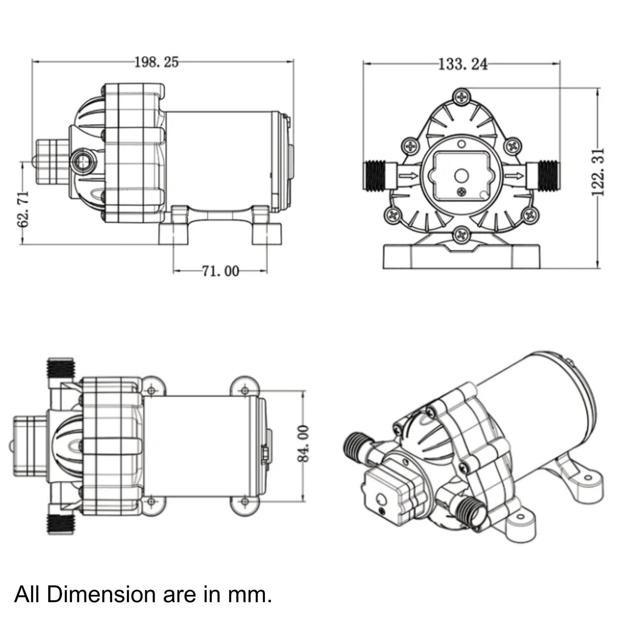 Acqua-Flo 12V 55 PSI 11LPM 3-Chamber Diaphragm Water Pump for Boat Marine RV