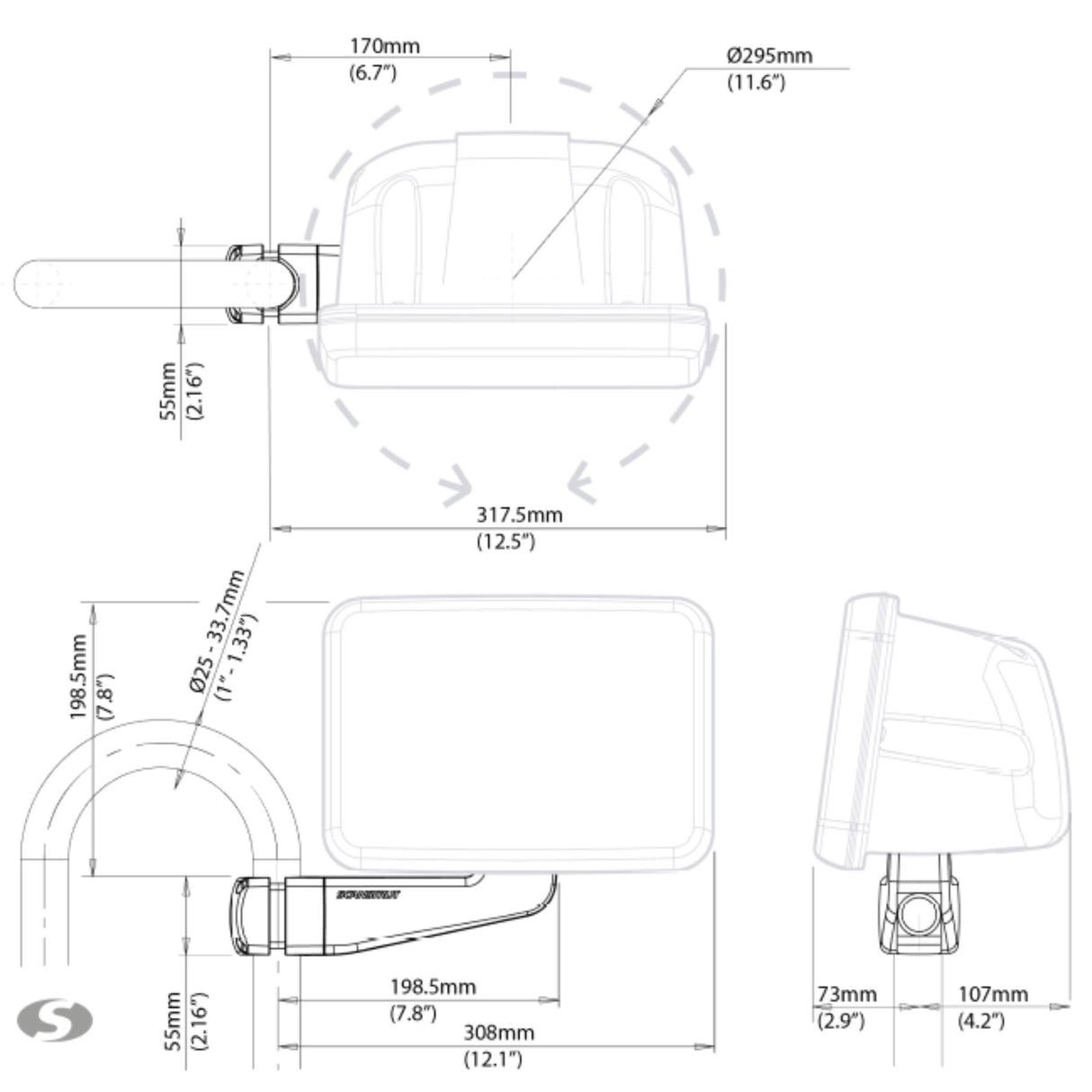 Scanstrut SPR-7-AM Arm Mount ScanPod for Up to 7" Displays Marine/ Boats White