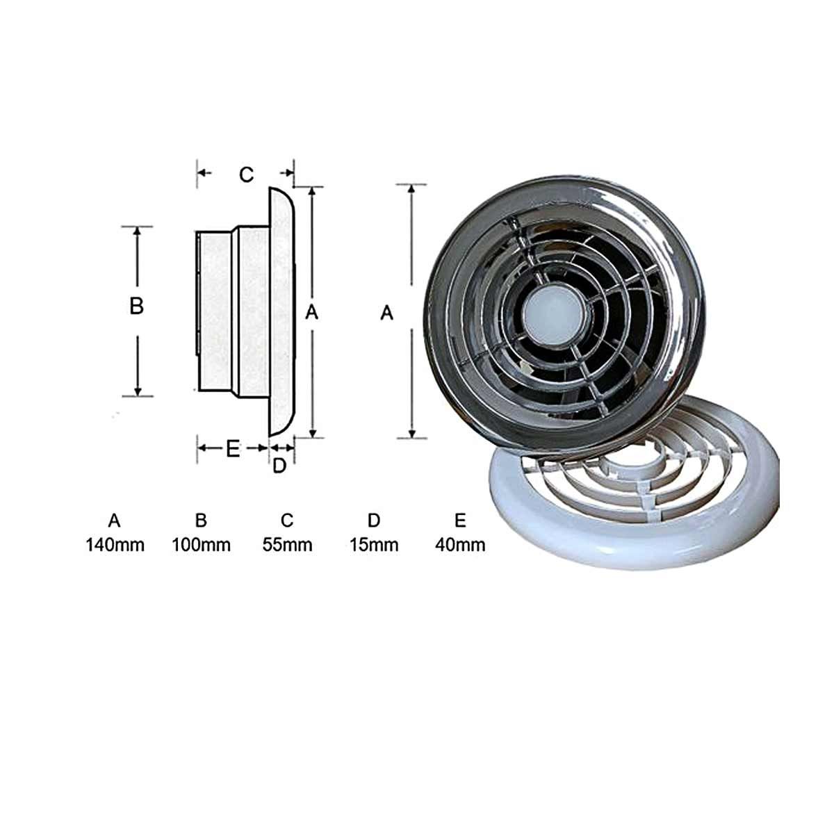 AG Extractor Fan & Light 12V White Chrome - Ideal for Marine & Leisure Kitchen Toilets