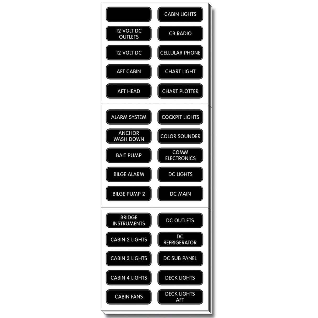 Blue Sea Extended DC Panel Label Set (120 Labels) 8039 - Black