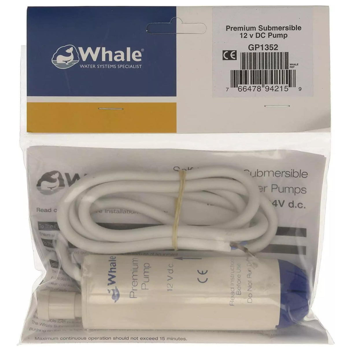 Whale GP1352 12V Submersible Pump Premium 13LPM for Caravan Motorhome Horsebox Boat