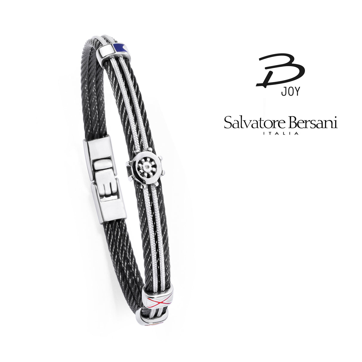 Salvatore Bersani B JOY Marine Bracelet — Ships Wheel | Black PVD White Cord