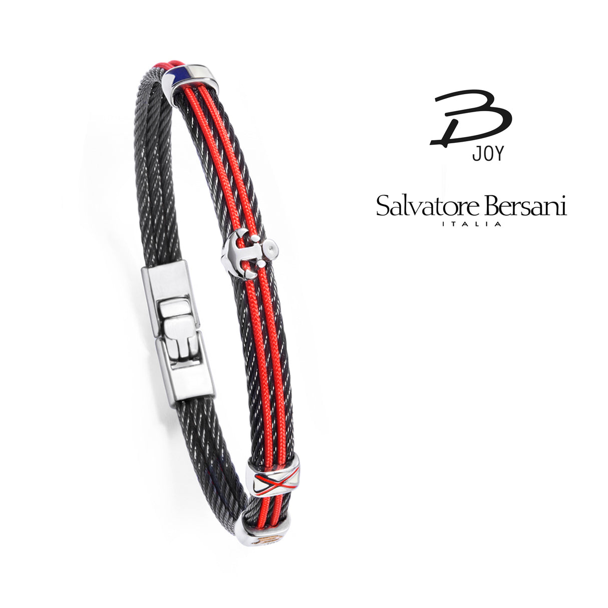 Salvatore Bersani B JOY Marine Bracelet — Anchor | Black PVD Red Cord