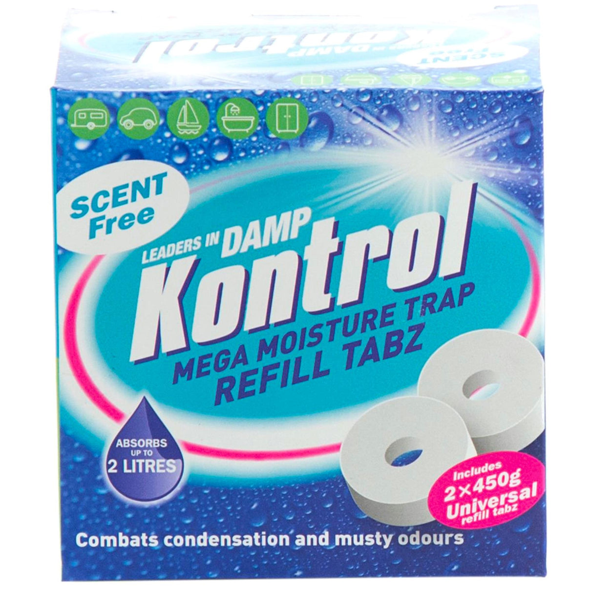 Kontrol Mega Moisture Trap Refill Tabz 2 x 450g Tabs Scent Free 2 Litre Capacity