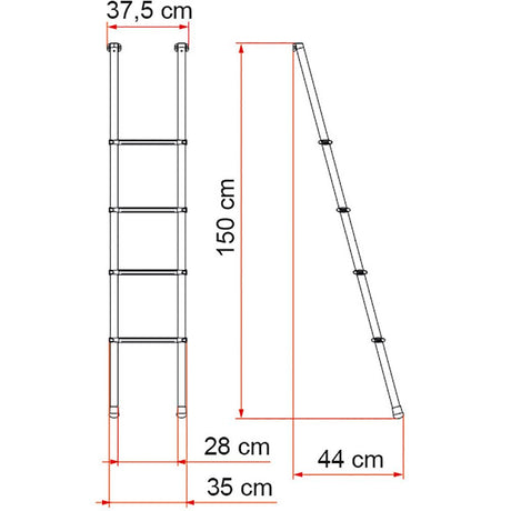 Fiamma Deluxe 4B Bunk Ladder Aluminium 150cm High x 28cm Wide 02426-12-