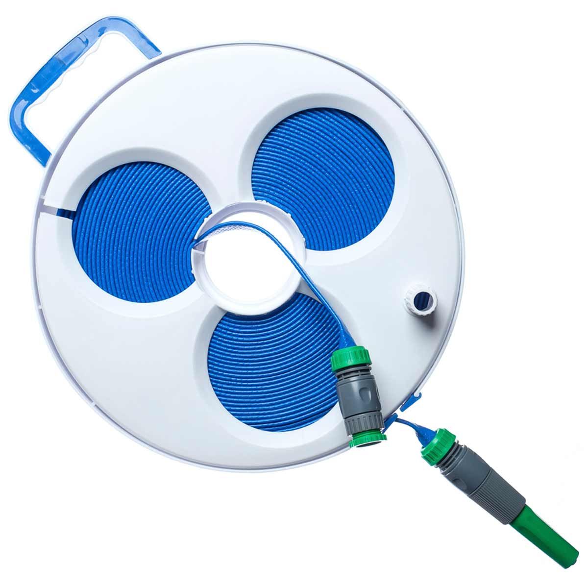 AG 20m Blue Layflat Hose On Reel with Fittings