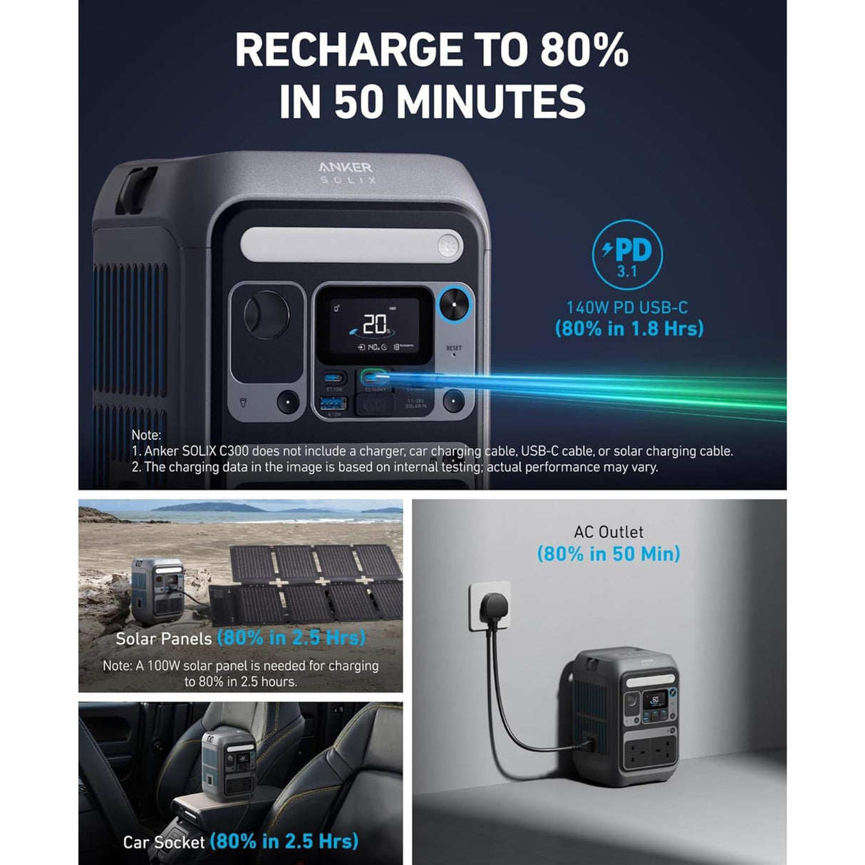 Anker SOLIX C300X Portable Battery Power Station 288Wh - 300W