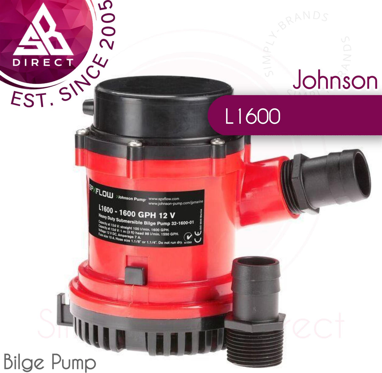 Johnson Heavy Duty Bilge Pump 1600GPH 12V