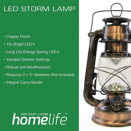 Lloytron HomeLife Nebraska Weatherproof 15x LED Storm Lamp Lantern - Copper - PROTEUS MARINE STORE