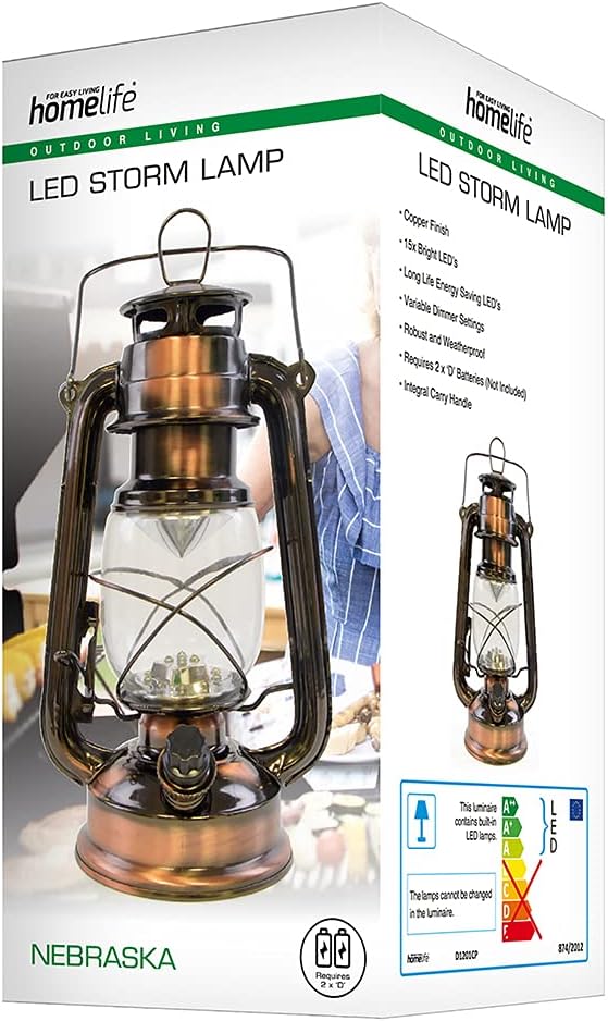 Lloytron HomeLife Nebraska Weatherproof 15x LED Storm Lamp Lantern - Copper - PROTEUS MARINE STORE