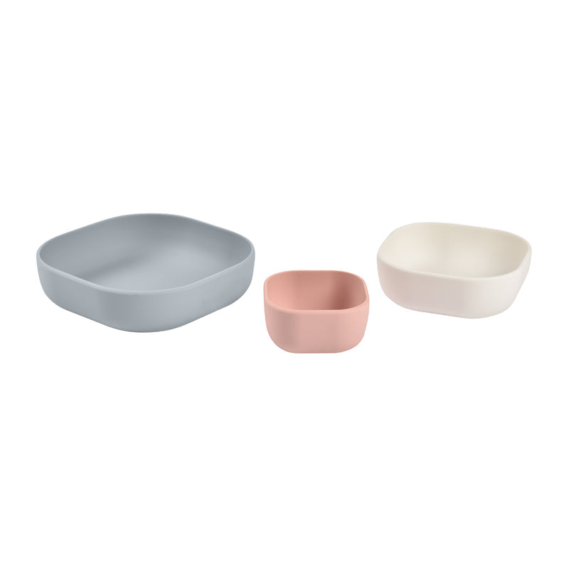 Béaba Set of 3 Silicone Bowls (Velvet grey/Cotton/Dusty rose)