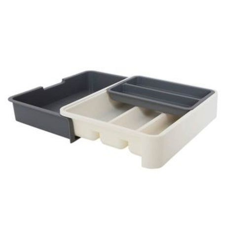 Gimex Adjustable Cutlery Drawer For Cutlery Organize in Camper Caravan Tent & Home, Grey/White