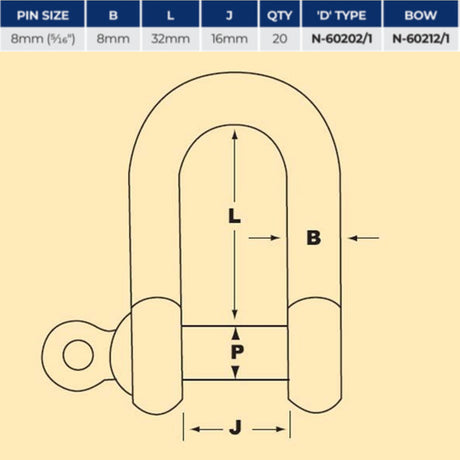 AG Galvanised Bow Shackle 8mm (5/16") (Each)