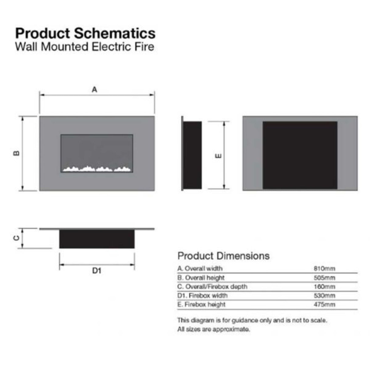 Focal Point Charmouth 1.8kw Heat LED Electric Fire Wall Hung