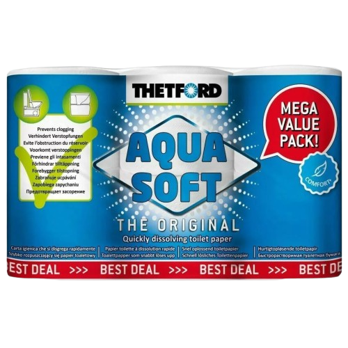 Thetford Aqua Soft Toilet Paper Roll 6 Pack For Caravan Motorhome Boat Portable Chemical Toilets