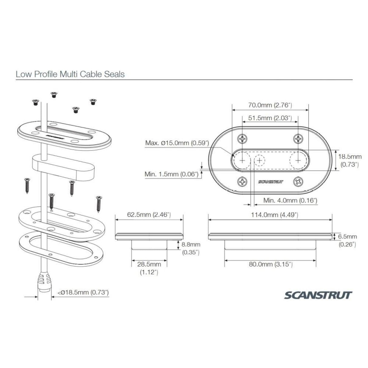 Scanstrut DS-LP-MULTI-BLK Black Aluminum Low Profile Multi Cable Seal