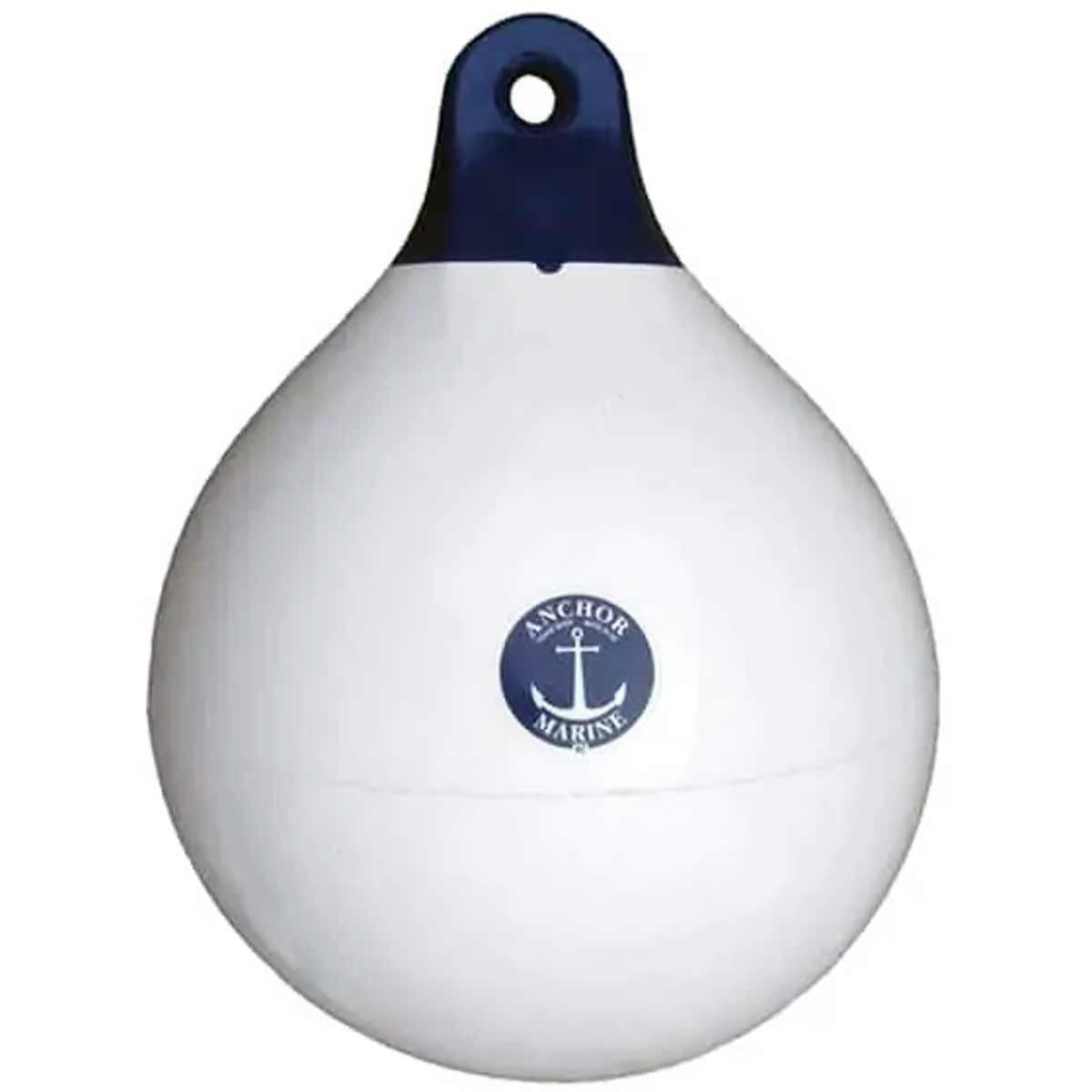 Anchor Marine Boats Spherical Ball HD Fender/ Float - 38cm L x 33cm Dia - White / Blue Ends