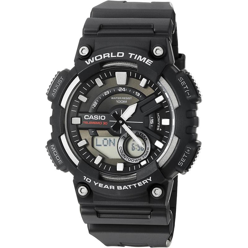 Casio Men's Analogue/Digital Watch│Black Resin Strap│3D Dial│World Time│Alarms